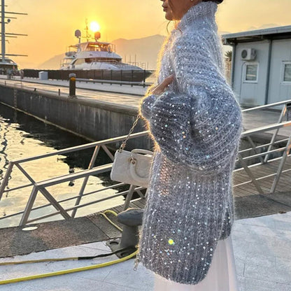 Pullover aus Strick mit einfarbigen Pailletten 